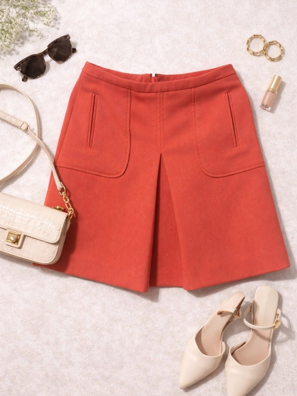 Maeve Coral-Pink A-Line Mini Skirt